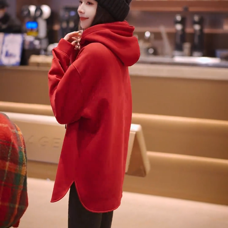 加绒红色连帽卫衣女内搭秋冬新款2025爆款时尚洋气韩系小个子外套,个性定制/设计服务/DIY,棉服工装,淘宝优惠券,粉丝福利购,淘宝优惠卷