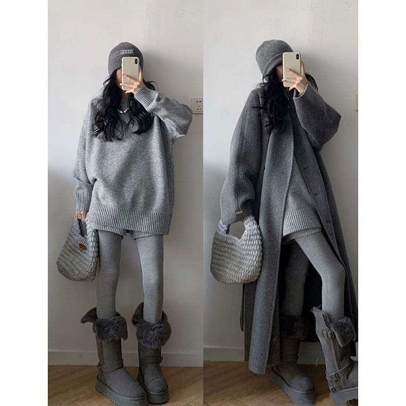 韩系高级感灰色套头浣熊绒毛衣女秋冬软糯慵懒风中长版针织衫上衣,个性定制/设计服务/DIY,棉服工装,淘宝优惠券,粉丝福利购,淘宝优惠卷