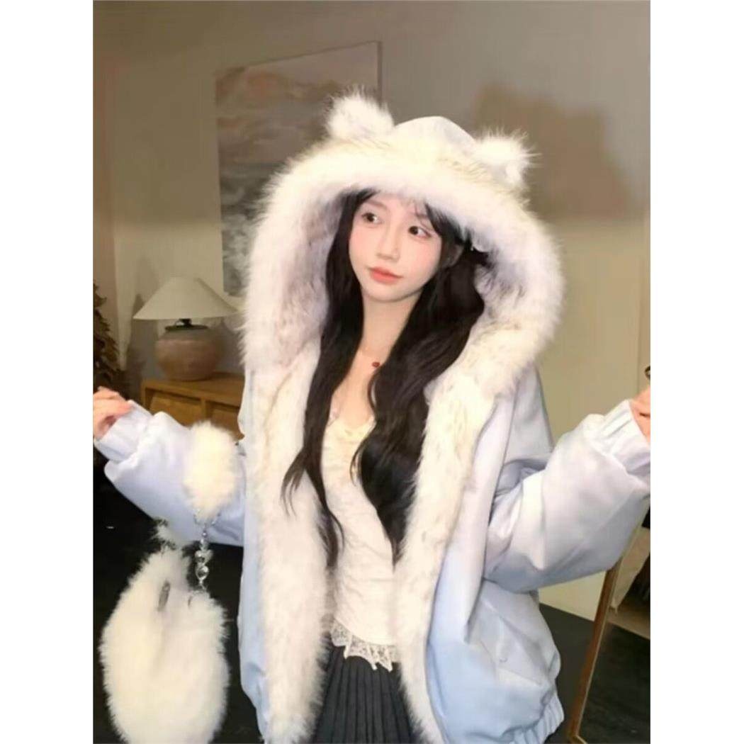 甜美可爱连帽外套女冬季新款毛毛拼接设计感双面两穿加厚保暖棉服,个性定制/设计服务/DIY,棉服工装,淘宝优惠券,粉丝福利购,淘宝优惠卷