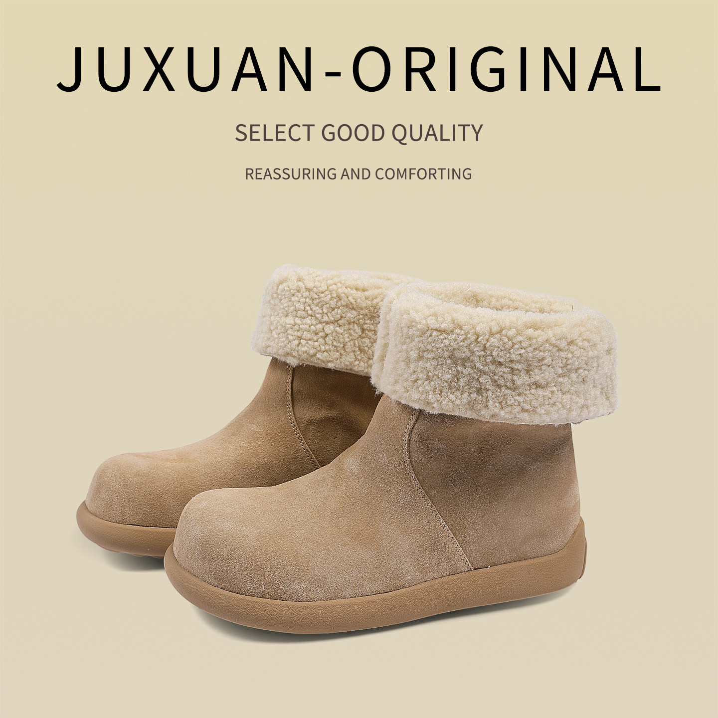 JUXUAN牛反绒雪地靴女2025冬季新款爆款翻边两穿中筒靴加绒棉靴潮,女鞋,时尚雪地靴,淘宝优惠券,粉丝福利购,淘宝优惠卷