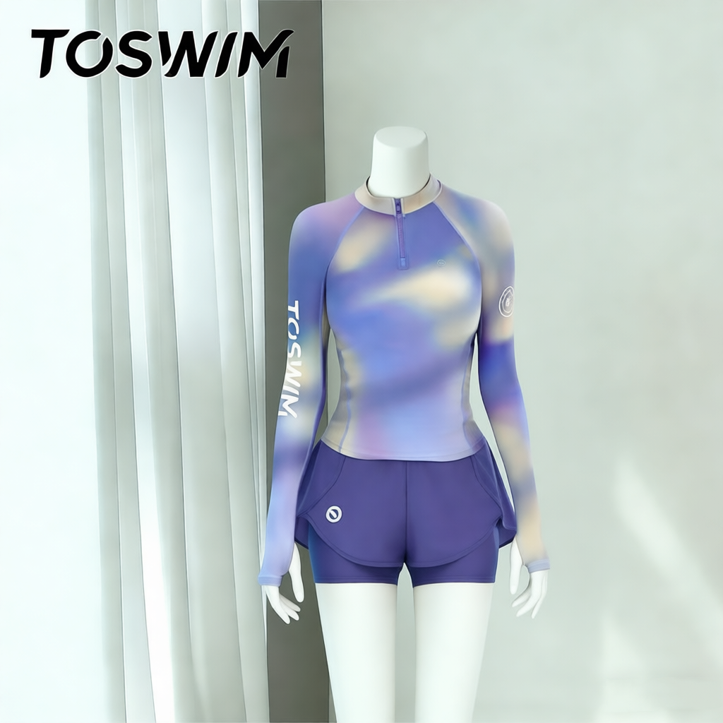 【样衣清仓-紫光秘境】TOSWIM拓胜正品泳衣女士分体平角温泉泳装