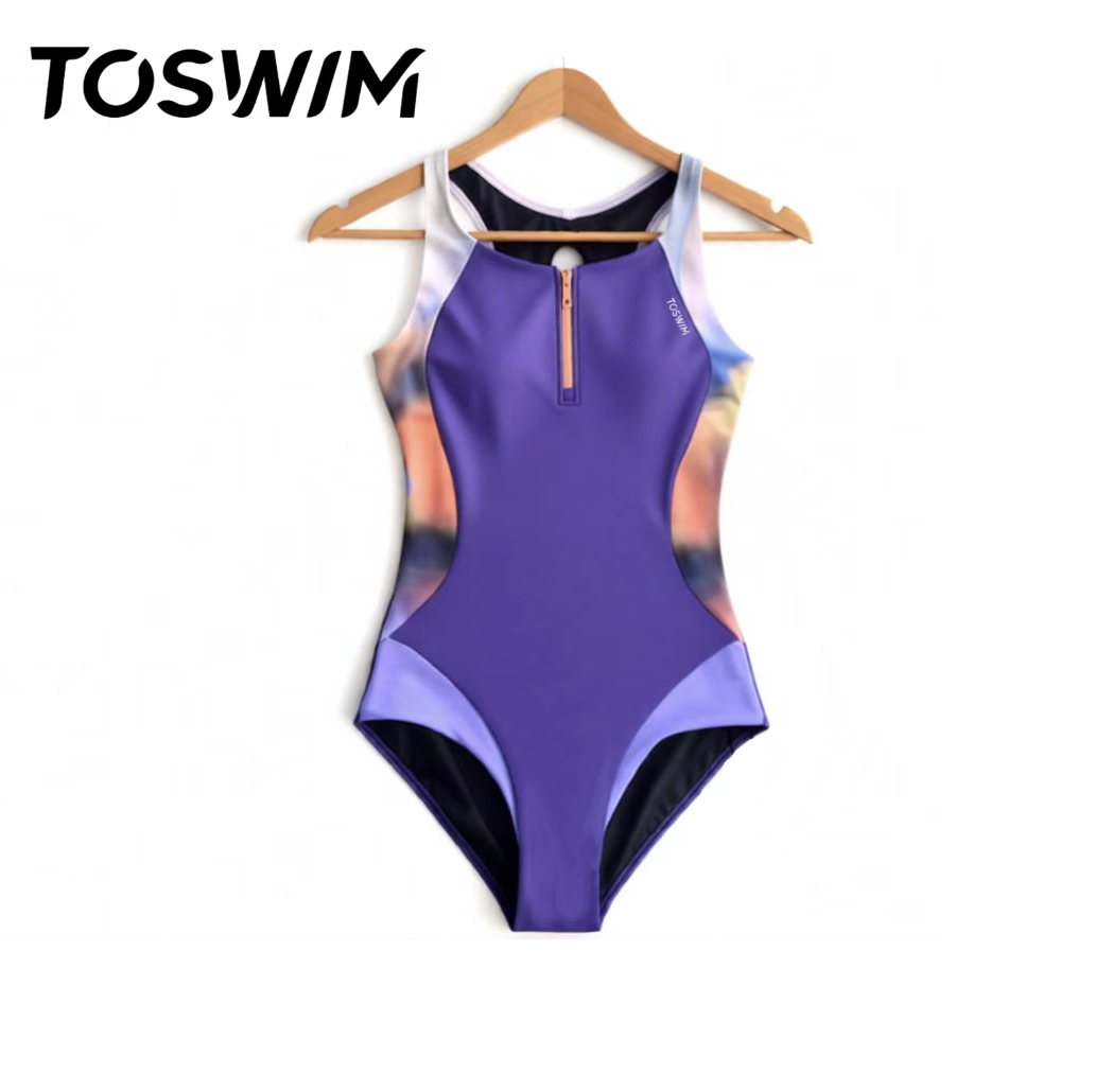 【样衣清仓-烟霞紫韵】TOSWIM拓胜正品泳衣女士连体三角竞速温泉
