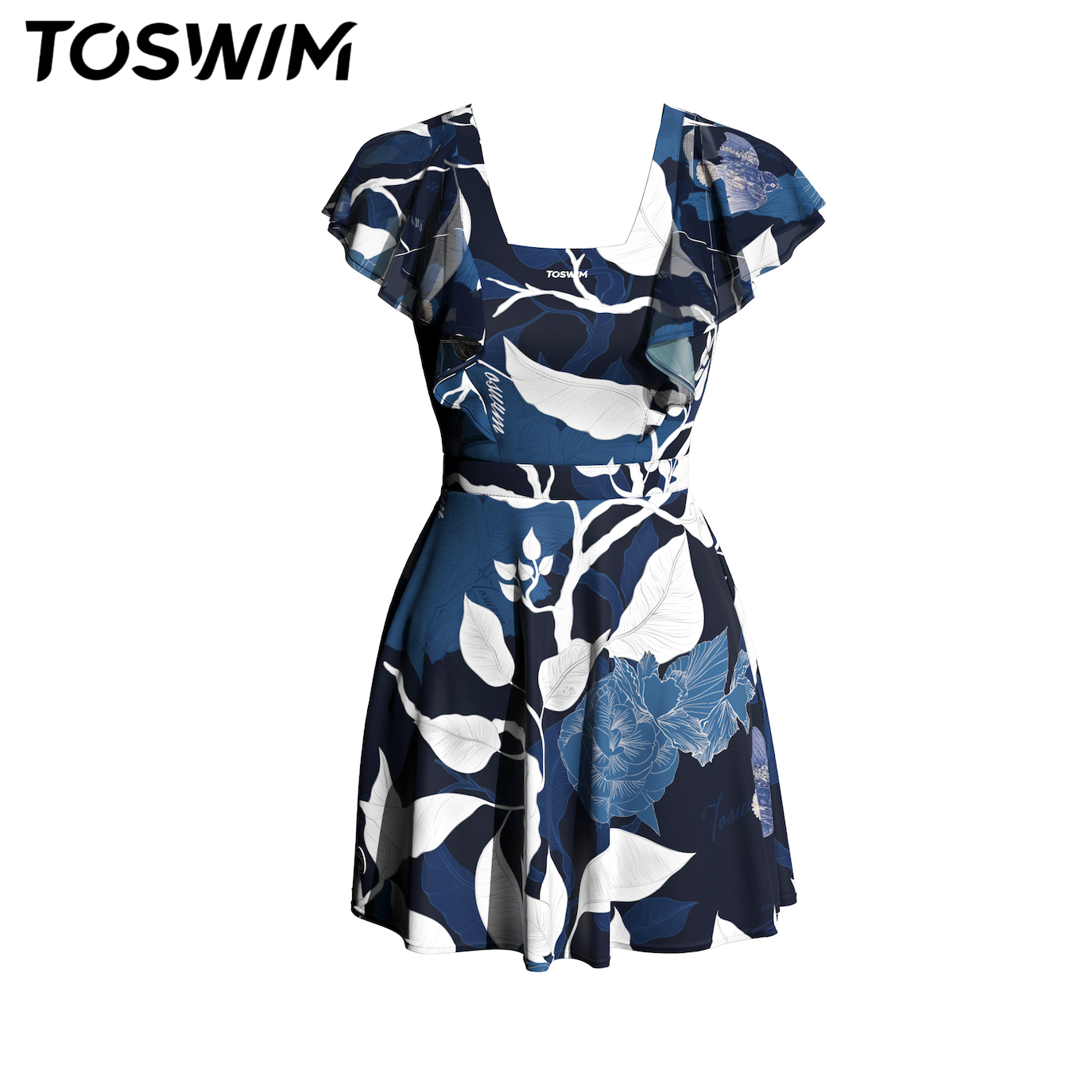 【样衣清仓-花间暗影】TOSWIM连体泳衣女裙式短袖游泳装度假温泉