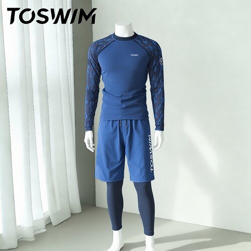【样衣清仓-暗光字母】TOSWIM拓胜正品男泳衣长袖全身防晒冲浪服