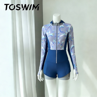 TOSWIM拓胜正品 样衣清仓 电光谜语 平角泳装 泳衣女分体长袖