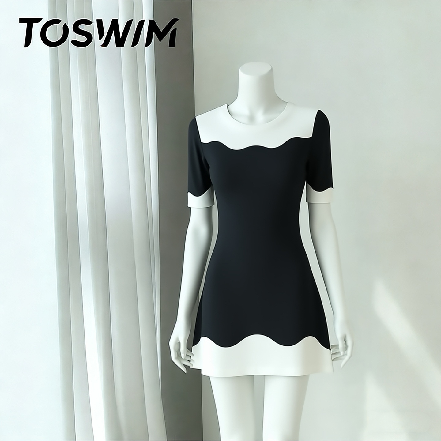 TOSWIM裙式游泳衣连体泳衣女夏黑