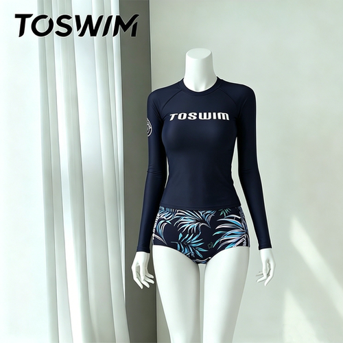 【样衣清仓-芭蕉风情】TOSWIM拓胜分体泳衣女士长袖防晒三角温泉