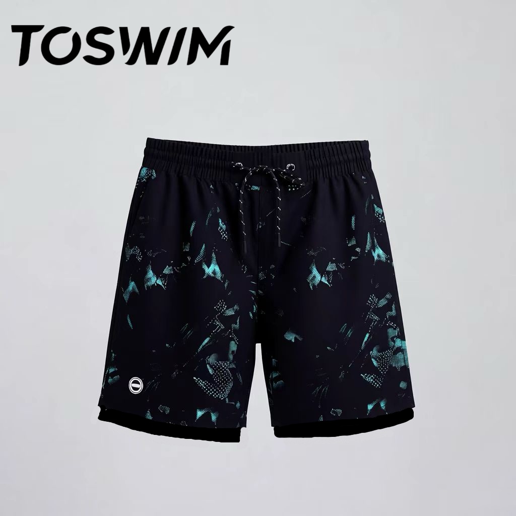 【样衣清仓-绿光海域】TOSWIM拓胜正品泳裤男健身游泳裤五分及膝
