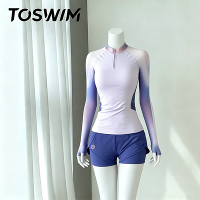 【瑕疵清仓-幻彩极光】TOSWIM拓胜正品泳衣女士分体平角温泉泳装