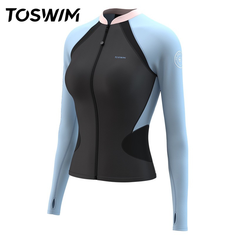 【样衣清仓-晶蓝海潮】TOSWIM拓胜正品分体泳衣女长袖防晒游泳衣