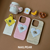 NP钉梨「中古童话」原创设计心形刺绣眼睛钉珠立体格纹肌理手机壳