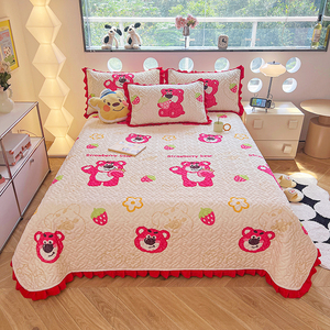 2023新款床盖牛奶绒花边床盖加厚保暖床盖夹棉床盖