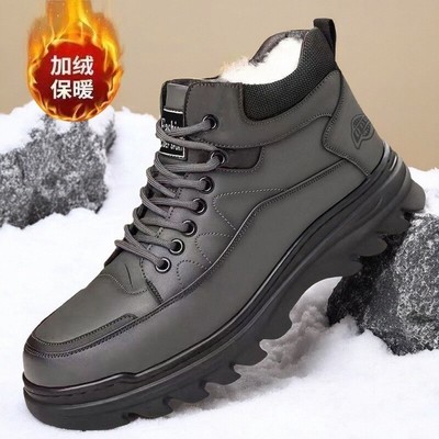 保罗达弗林男士冬季加绒保暖雪地靴防滑厚底休闲棉靴皮面休闲男鞋