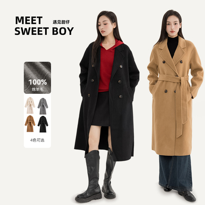 MEET SWEETBOY100%绵羊毛双面呢系带大衣