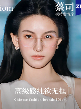 高级感纯欲多边无框近视眼镜女可配度数防蓝光镜片纯钛大框显脸小