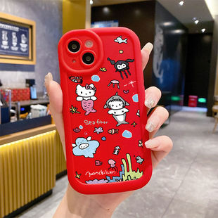 美人鱼凯蒂猫适用苹果11泡芙壳苹果16plus防摔17简约iPhone14 13p