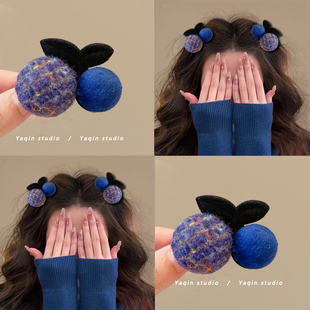 春光潋滟~毛线樱桃小抓夹网红纽扣发夹少女毛球刘海夹顶夹女秋冬