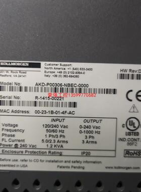 【荣强工控】科尔摩根伺服驱动器AKD-P00306-NBAN-0000包