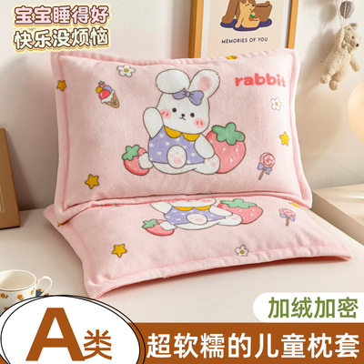 2025A类信封牛奶绒珊瑚儿童小枕套单人枕芯长方形枕巾套30*504060