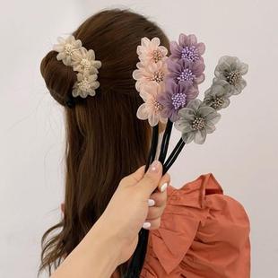 丸子头盘头神器D3 花朵懒人盘发杆头饰编发发饰品女式