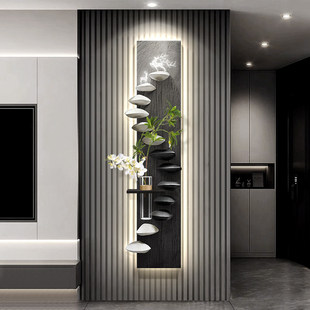 入户门装 砂岩壁画 饰灯画组合 现代风格 玄关步步高升挂画