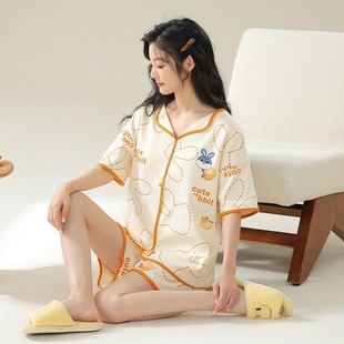 睡衣女简约士薄款夏季短袖七分裤夏天甜美风可爱家居服套装XZ