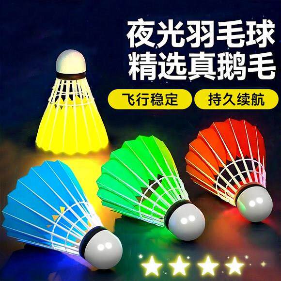 夜光羽毛球塑料耐打防风带灯户外训练室外尼龙夜间荧光发光球套装