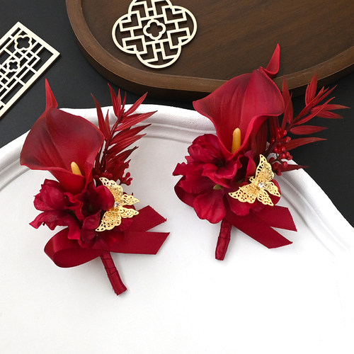 嫣紫马蹄莲婚礼胸花新人高级感