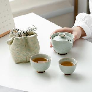 淄博博山陶瓷琉璃大观园青瓷快客杯陶瓷户外便携旅行茶具一壶二杯