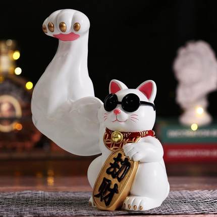 劫财猫大力肌肉招财猫前台朋友开店开业高档送礼物实用收银台摆件