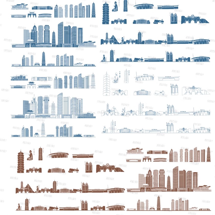 连云港江苏建筑天际线旅游线描稿插画图景点城市剪影地标志素材