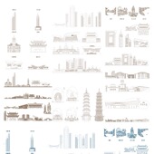 无锡江苏建筑天际线旅游线描稿城市景点剪影地标志插画图设计素材