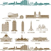 郑州河南天际线旅游线描稿城市建筑景点剪影插画图设计地标志素材