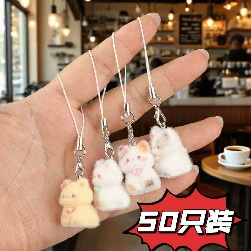 卡通可爱植绒立体猫咪钥匙扣女生闺蜜包包挂件手机挂绳毛绒钥匙扣