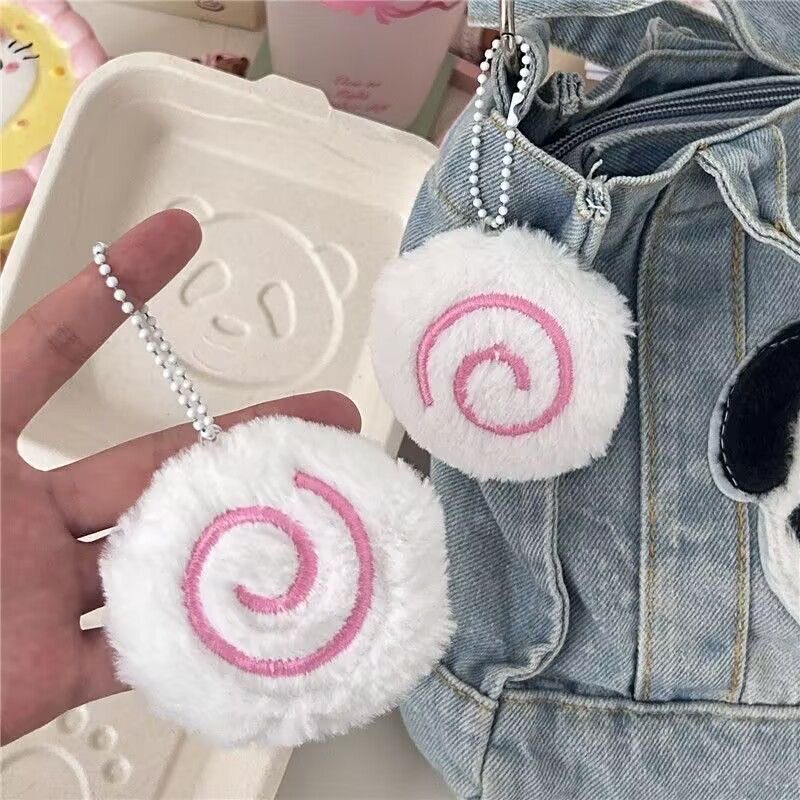 可爱少女心毛绒鱼板仔毛绒钥匙扣挂件创意卷芯球包包挂件小挂饰图片