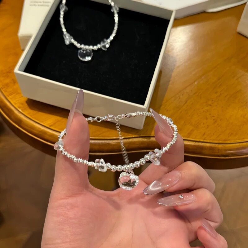 碎银KT猫手绳手链女轻奢百搭可爱高级感手串ins小众礼物双层叠戴