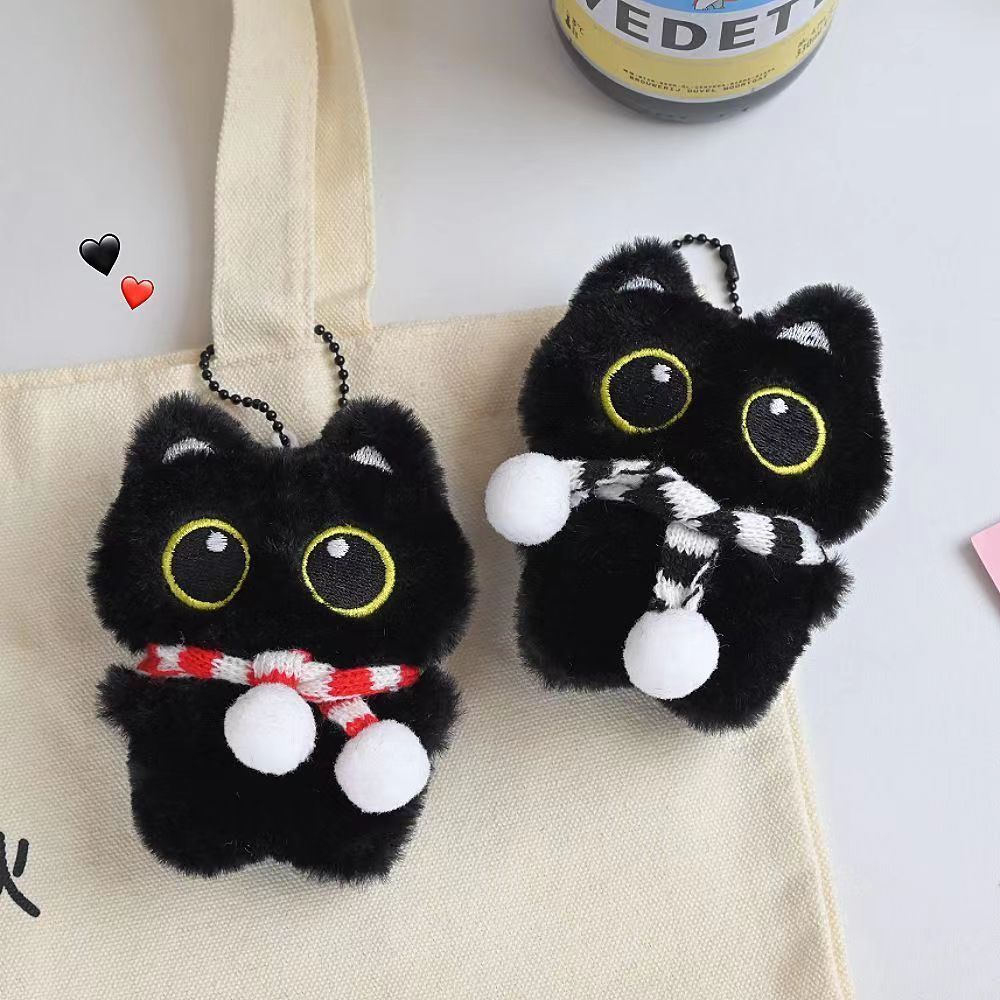 新款可爱小黑猫包包挂件毛绒公仔钥匙扣玩偶学生书包挂饰礼物挂饰