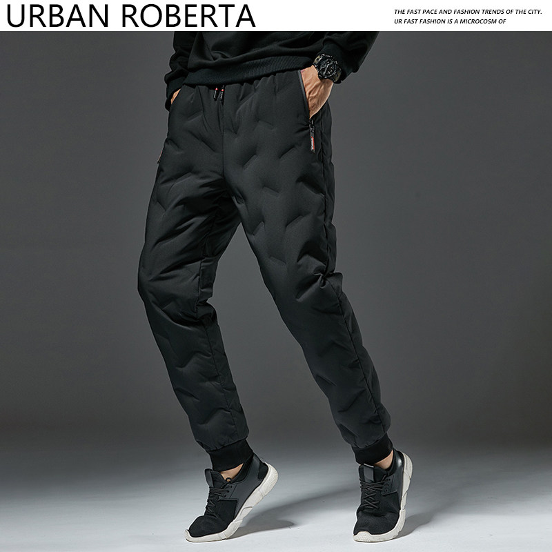 秋冬款男士户外运动羽绒裤外穿加厚保暖防寒纯色休闲长裤