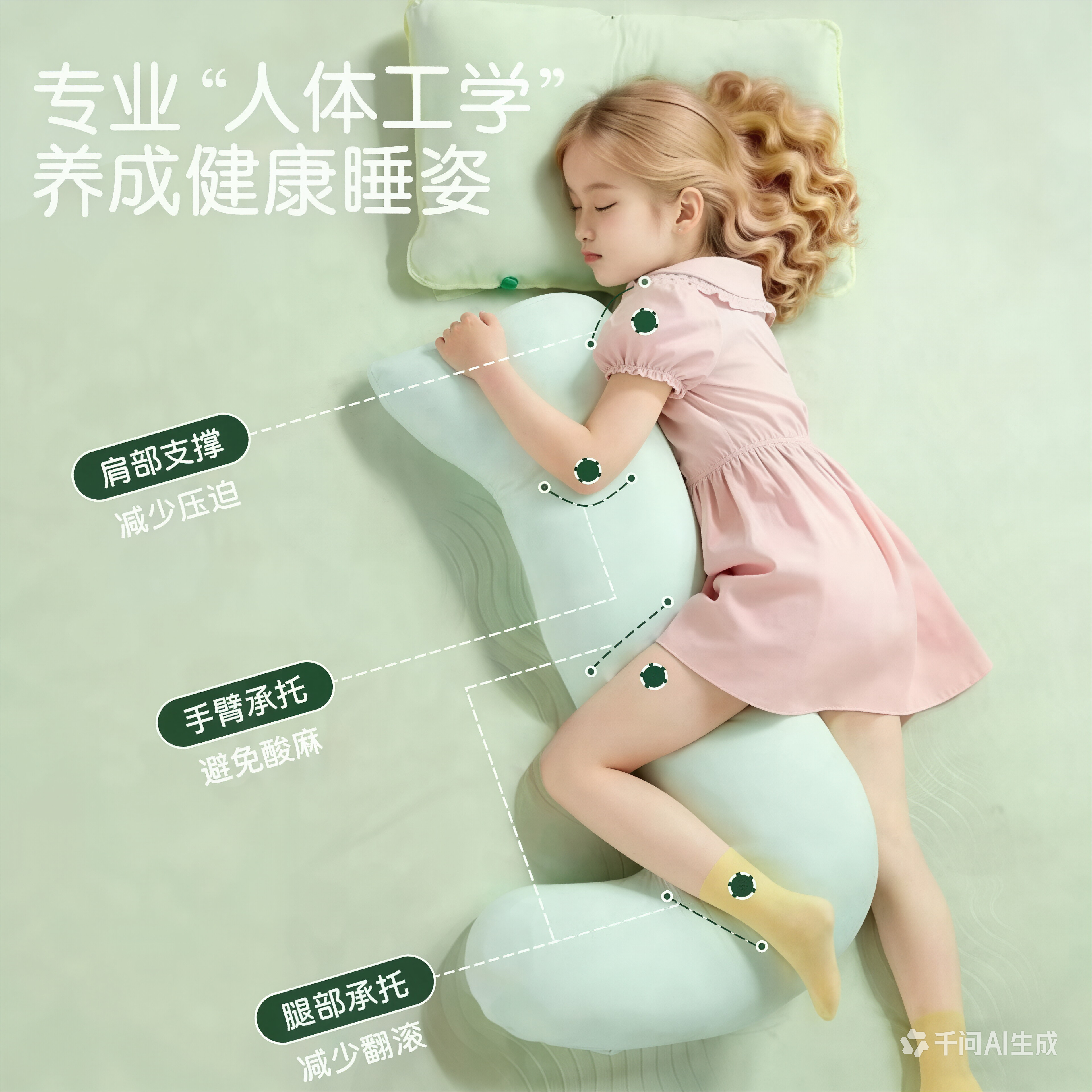 SnoozeShadeA类夹腿睡觉大抱枕头人体工学侧睡专用枕芯多功能深睡