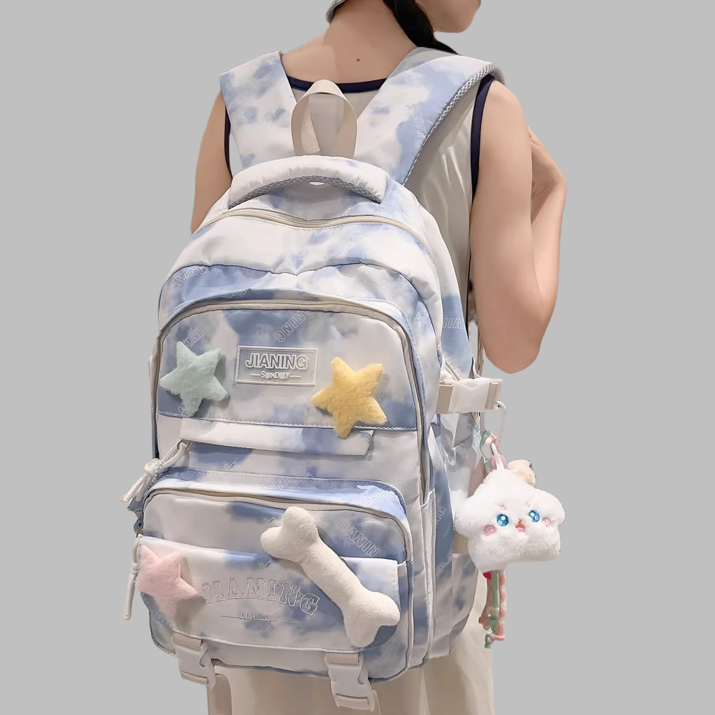 法国ZAMP专柜扎染轻便书包女初高中大学生大容量护脊减负双肩背包