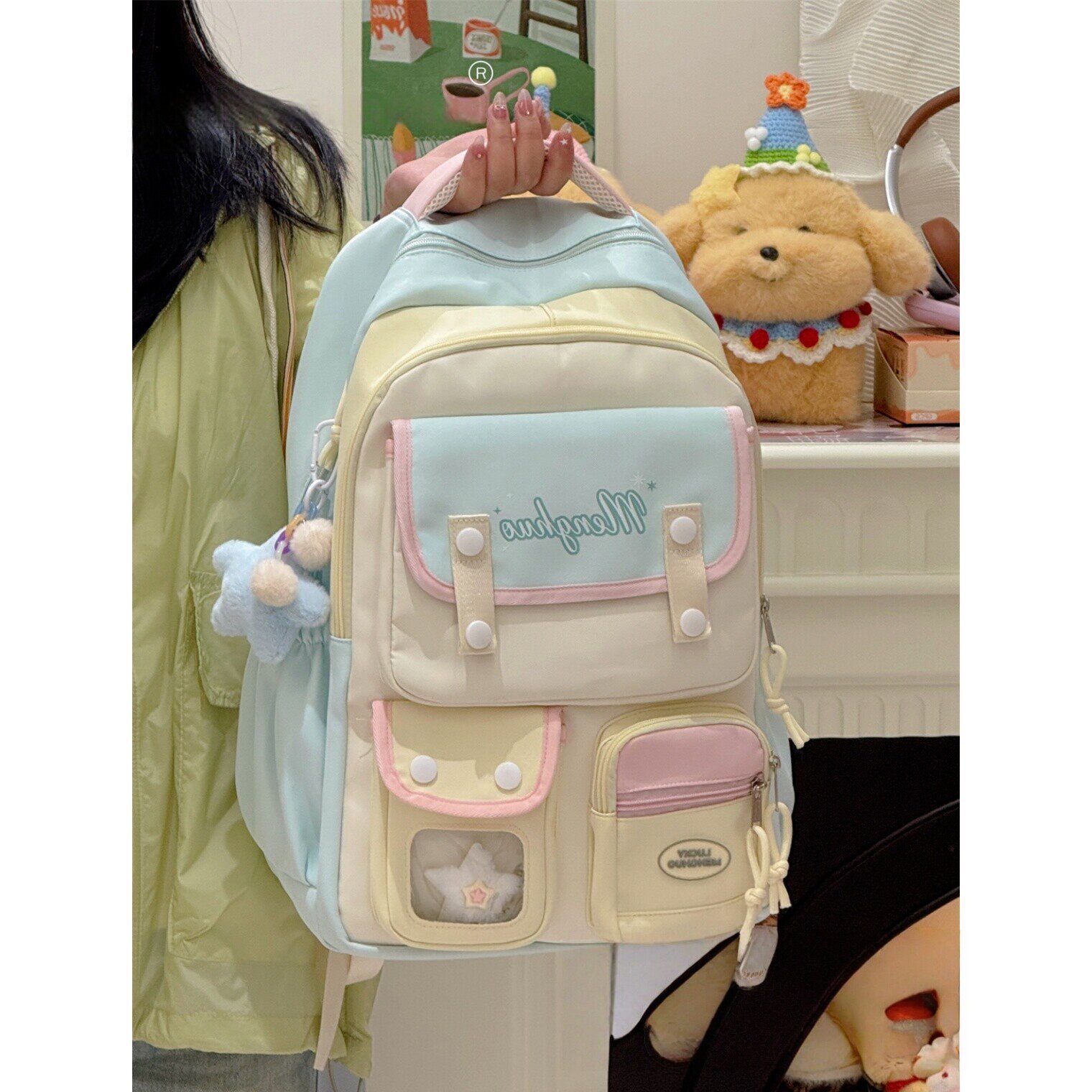 法国MlcanI Kans小学生护脊书包ins风小清新女初中生男减负双肩包