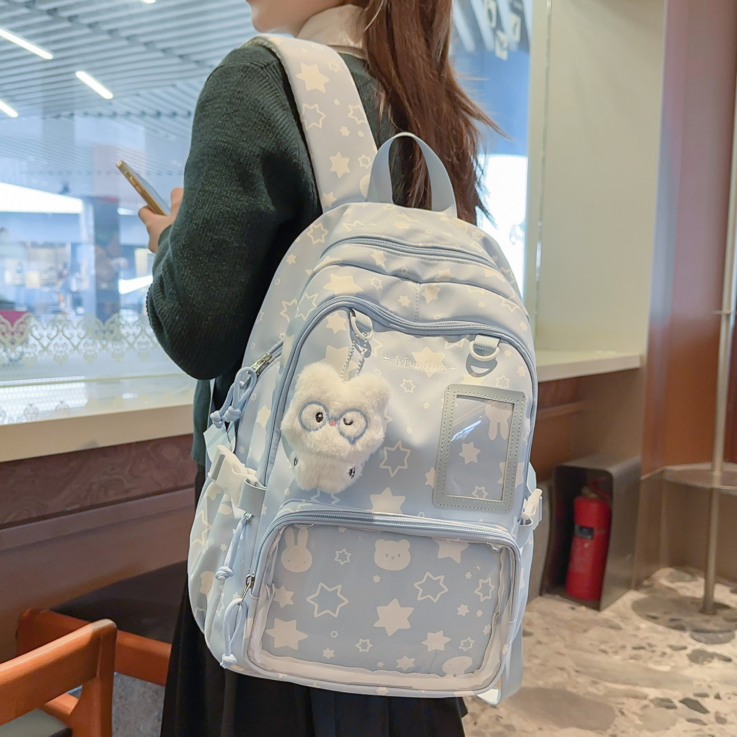 法国Uamtor大容量可爱星星双肩包透明痛包娃包高颜值初中学生书包