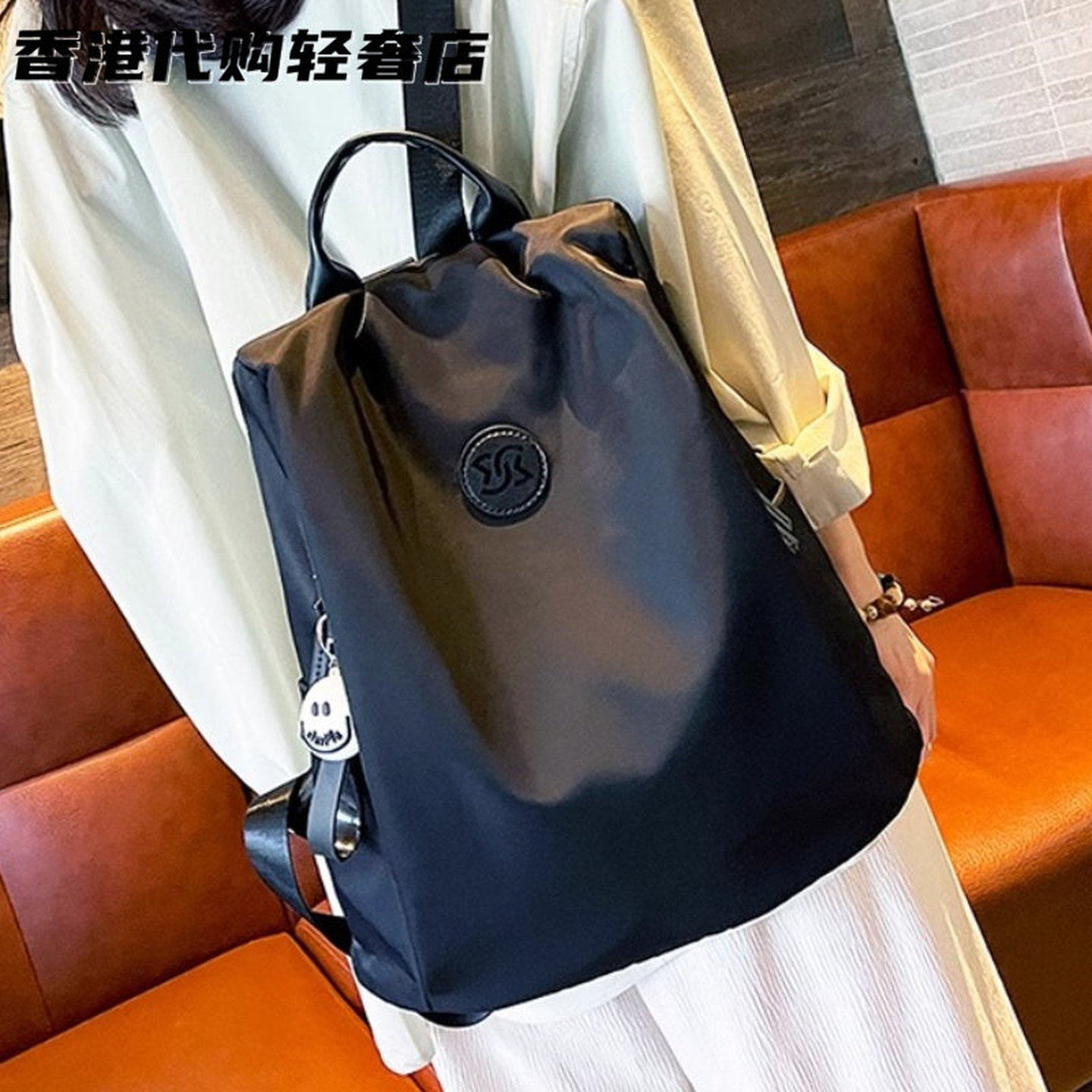 法国ZAMP轻便防水大容量双肩包新款时尚牛津布防盗笑脸旅行包书包