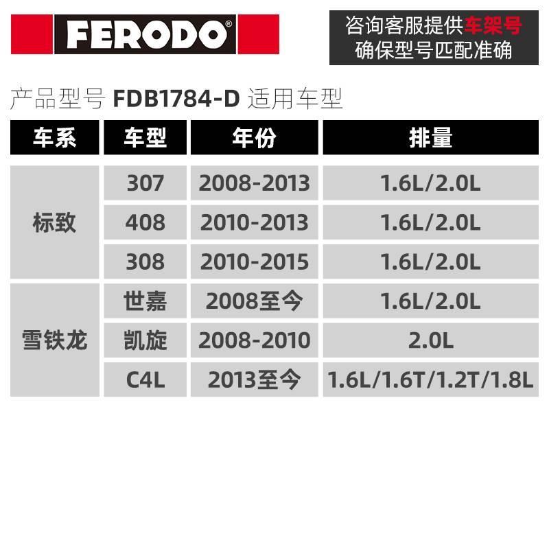 菲罗多适配标致307雪铁龙世嘉408后刹车片 标志308后轮杀车片陶瓷