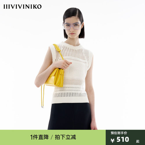 IIIVIVINIKO夏季新款百搭镂空插肩袖针织背心女M421210626D