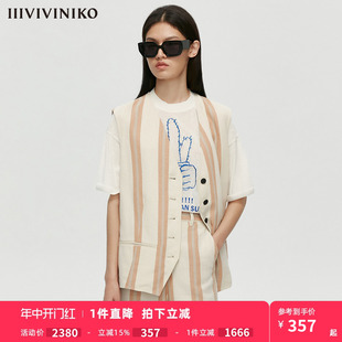 IIIVIVINIKO夏新款 条纹麻西装 设计师品牌 马甲外套