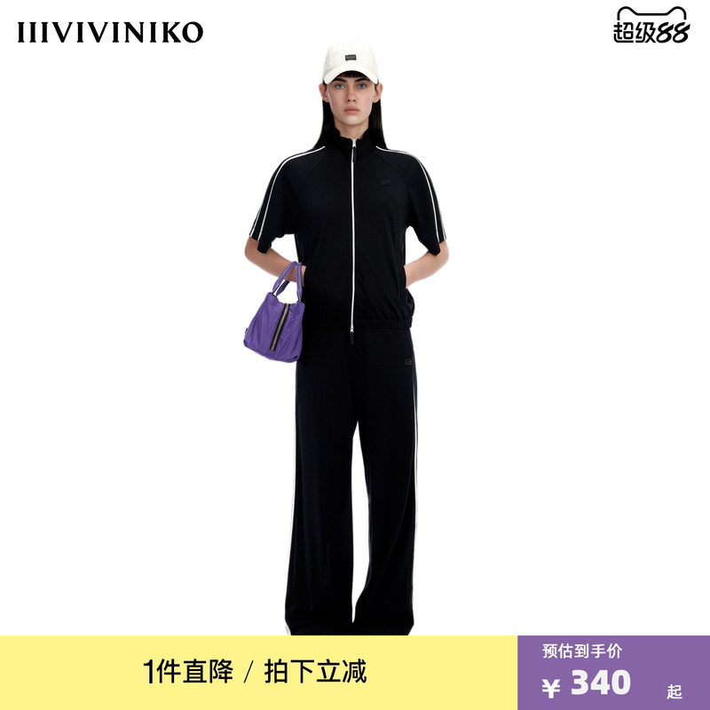 IIIVIVINIKO“干爽纱线纺织”运动感短袖拉锁上衣女M334701359A图片