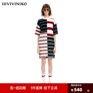 【早春新品】IIIVIVINIKO薇薏蔻纯绵羊毛拼色条纹慵懒针织连衣裙