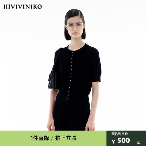 【四空针织系列】IIIVIVINIKO夏新款圆领短袖针织开衫M423707623E