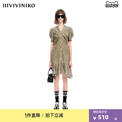 IIIVIVINIKO2023夏新品V领修身碎花连身裙女M320612138E